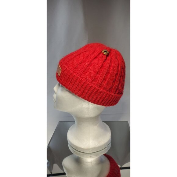 Fas Jeans Winter Beanie Hat Cap Cable Knit Red - Picture 2 of 6